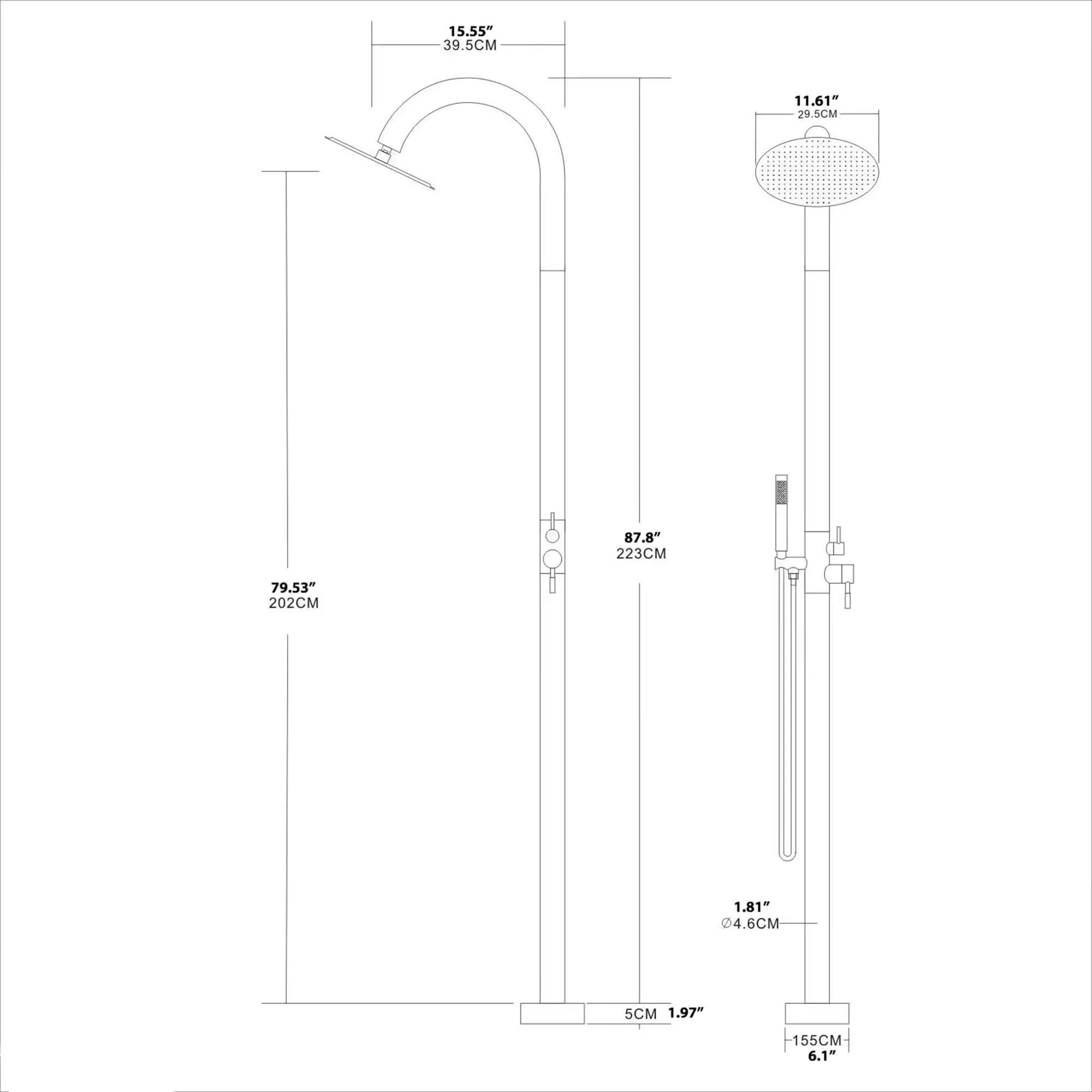 2 Functions Stainless Steel Outdoor Shower Matte Black with Eight Inch Rain Shower Head