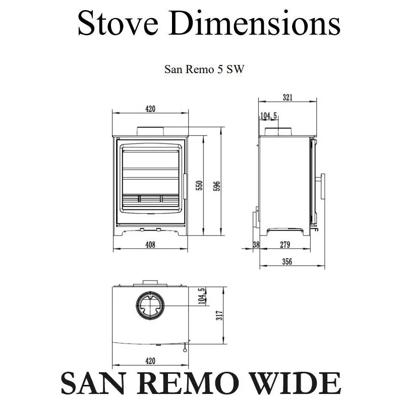 5kw Solid Fuel Stove & Chimney Lining Flue Kit Bundle  - San Remo Wide Stove Bundle