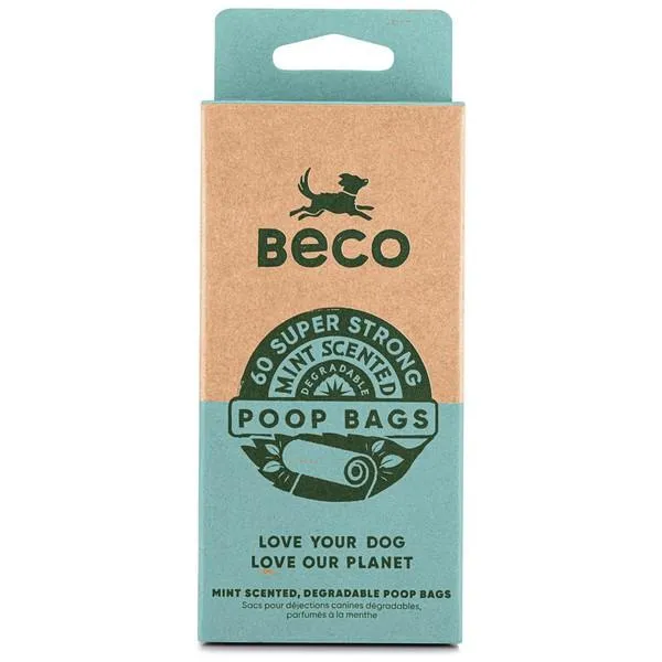 Beco Mint Scented Degradable 60 Poop Bags on 4 Refill Rolls