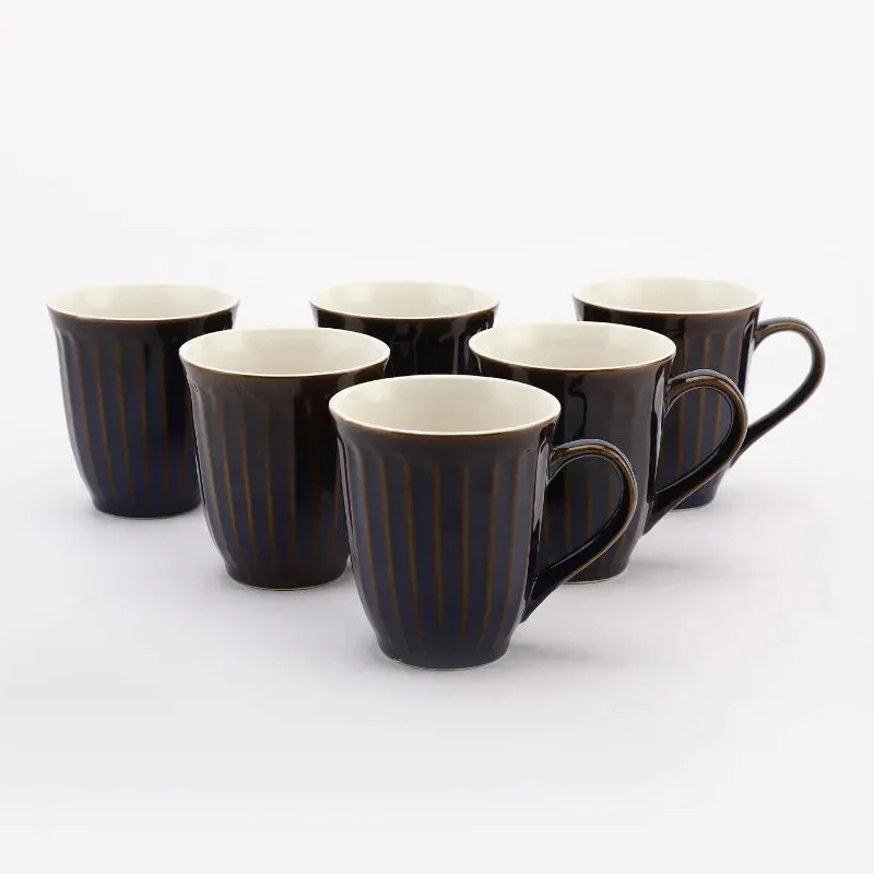 Ceramic Blue Gold Glazed Mugs | Set of 6