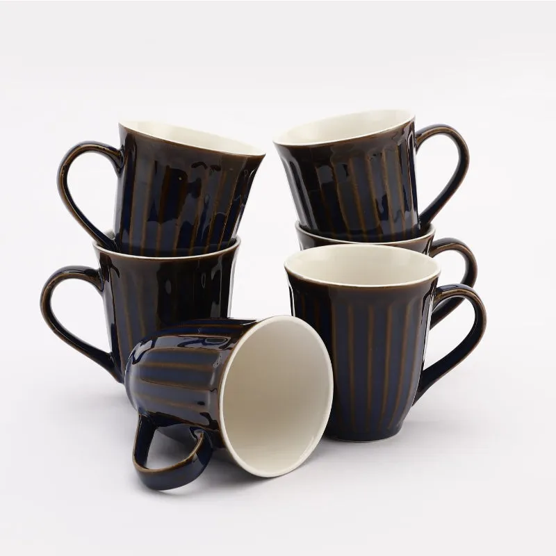 Ceramic Blue Gold Glazed Mugs | Set of 6