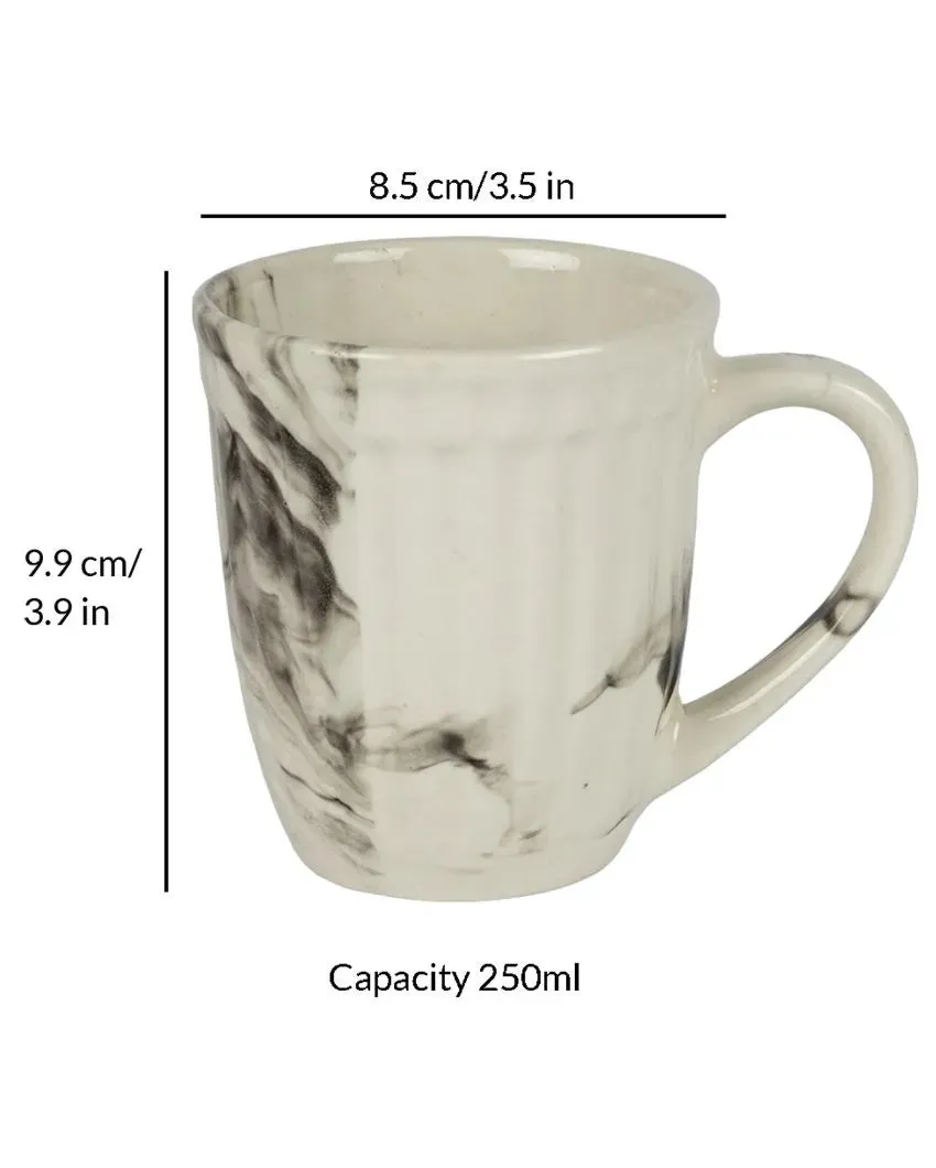 Ceramic White Italian Karela Textured Tea & Coffee Mugs | Set Of 6 | 250 ML