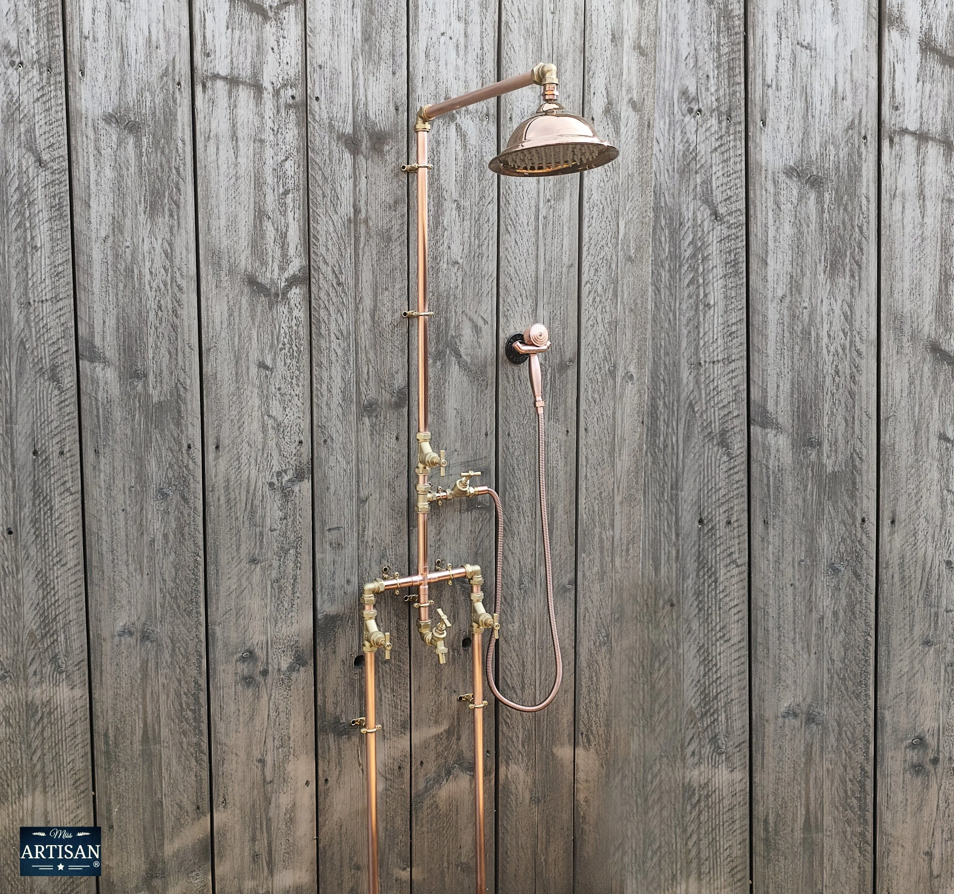 Copper And Brass Shower With Lower Tap, Down Pipes And Hand Sprayer