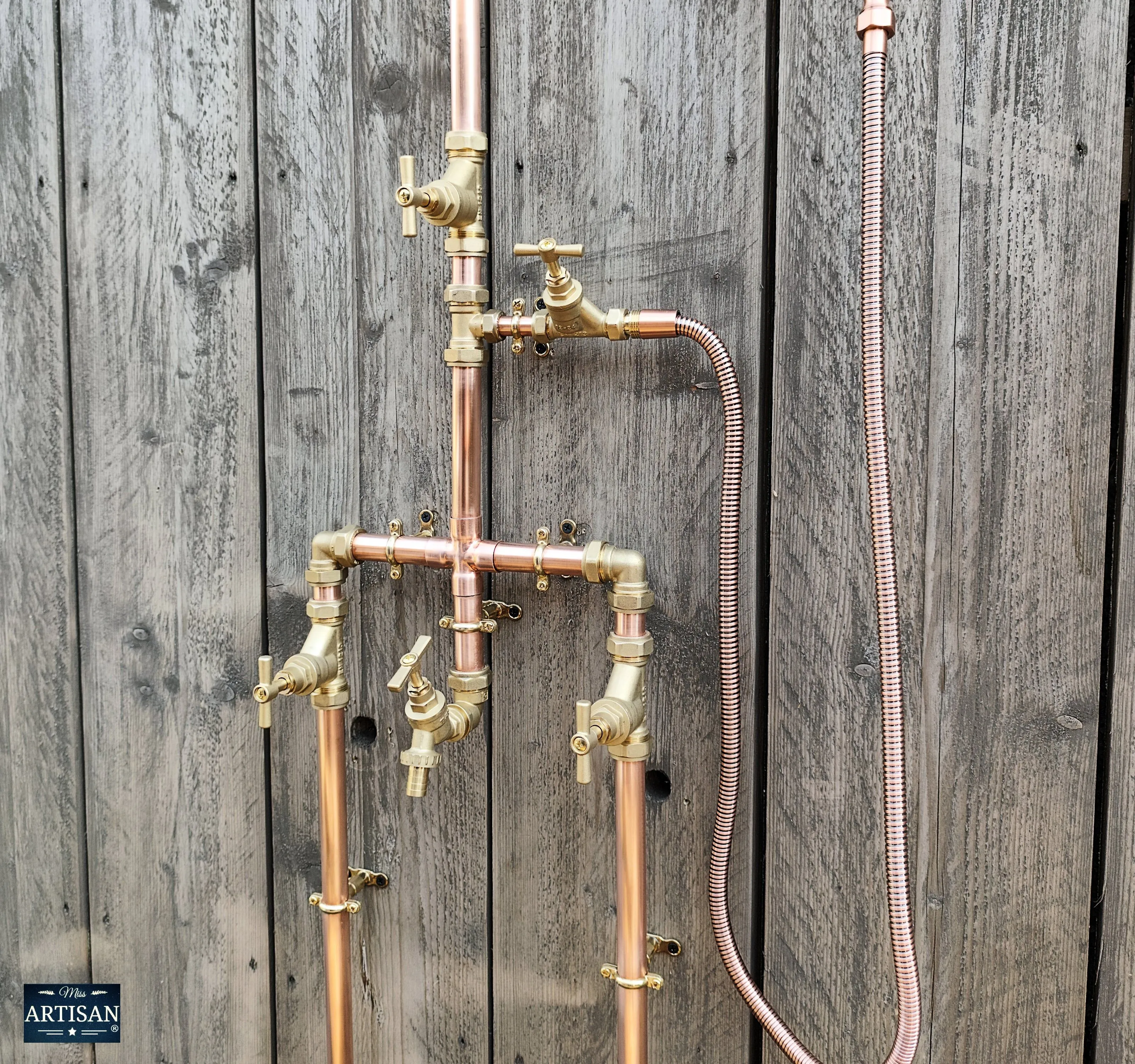 Copper And Brass Shower With Lower Tap, Down Pipes And Hand Sprayer