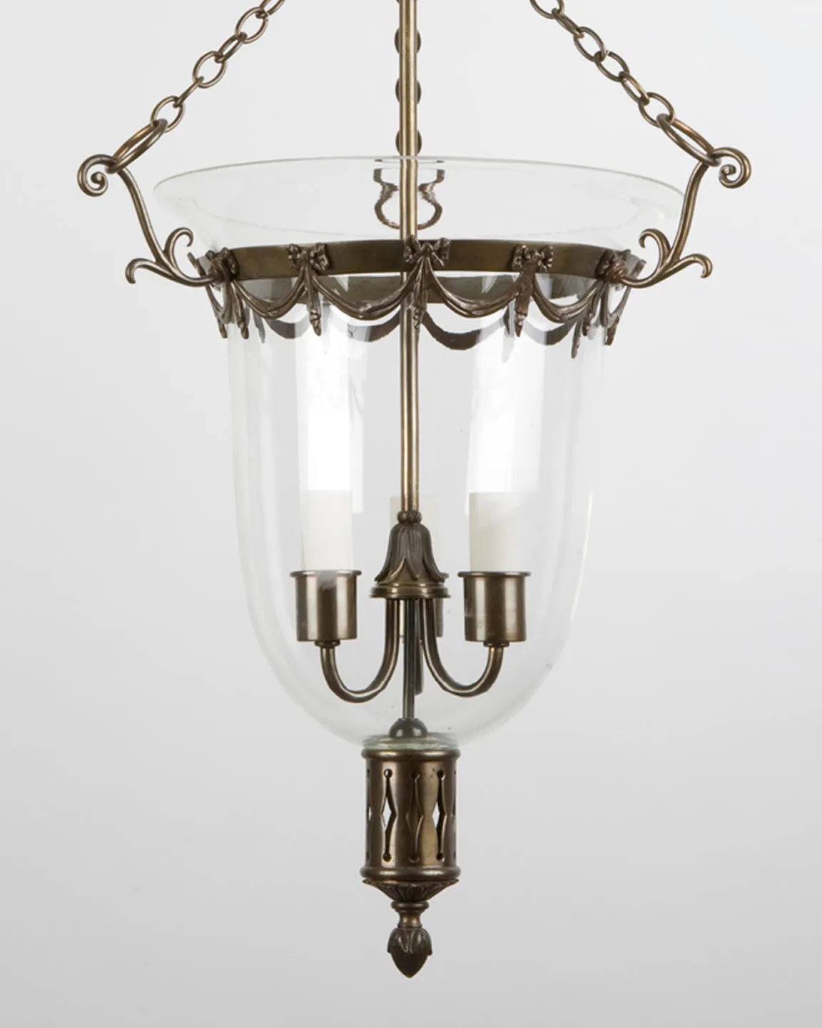 Dark Brass and Glass Bell Jar Hanging Lantern