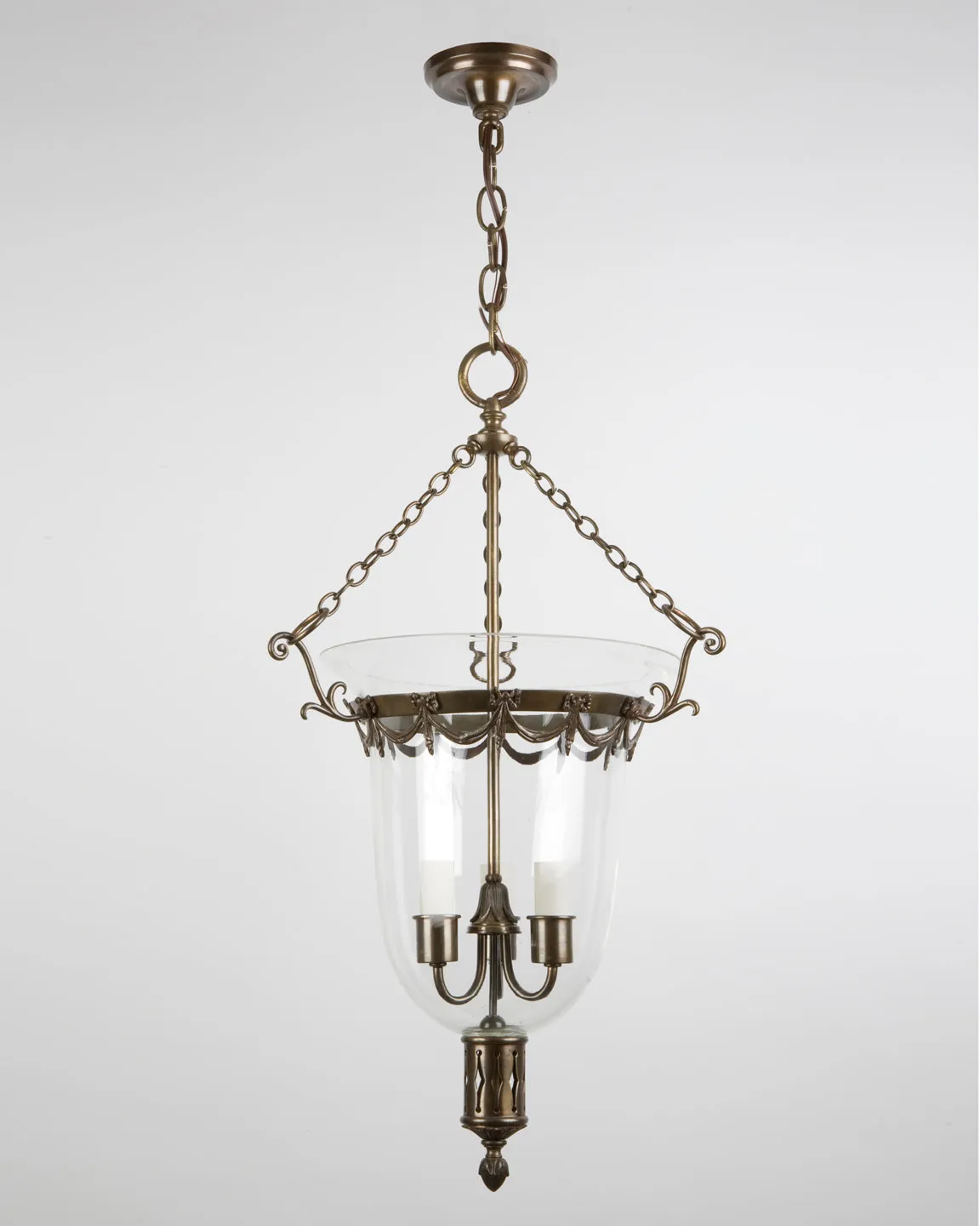 Dark Brass and Glass Bell Jar Hanging Lantern