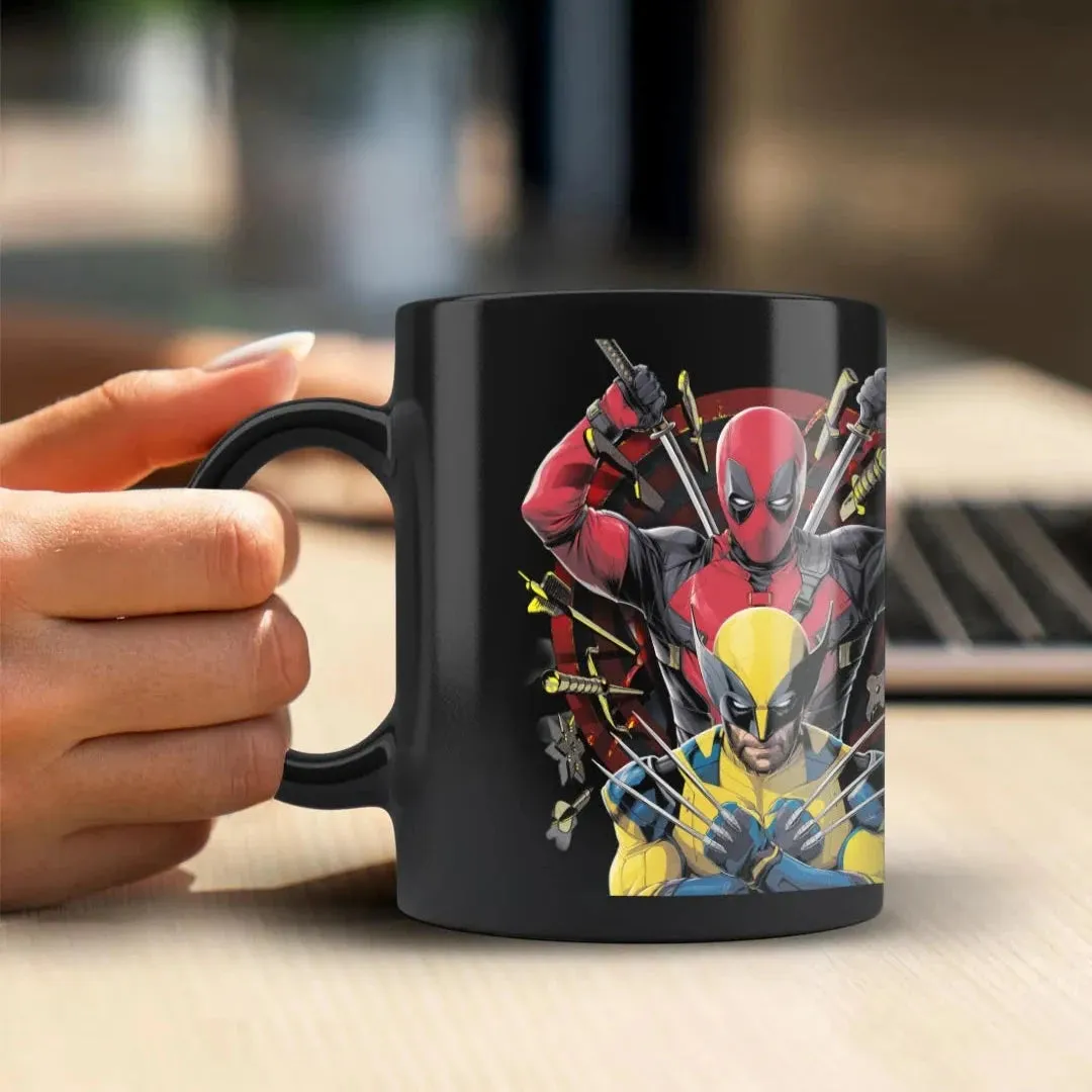 Deadpool Wolverine Bull's Eye 3D Black Ceramic Coffee Mug