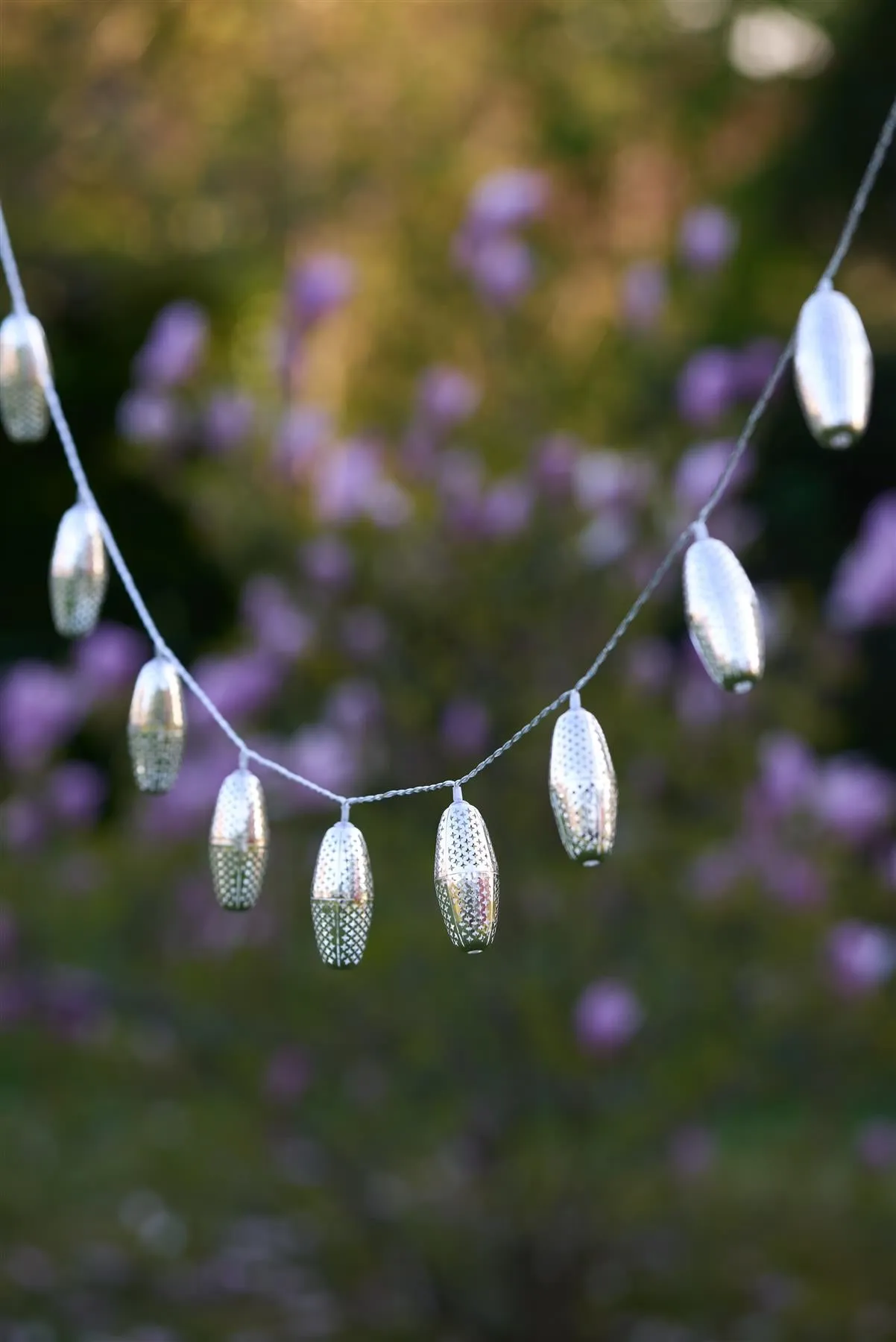 Dual Powered Silver Marrakesh - 12 LED Indoor/Outdoor Lanterns Light Chain - Solar & Battery