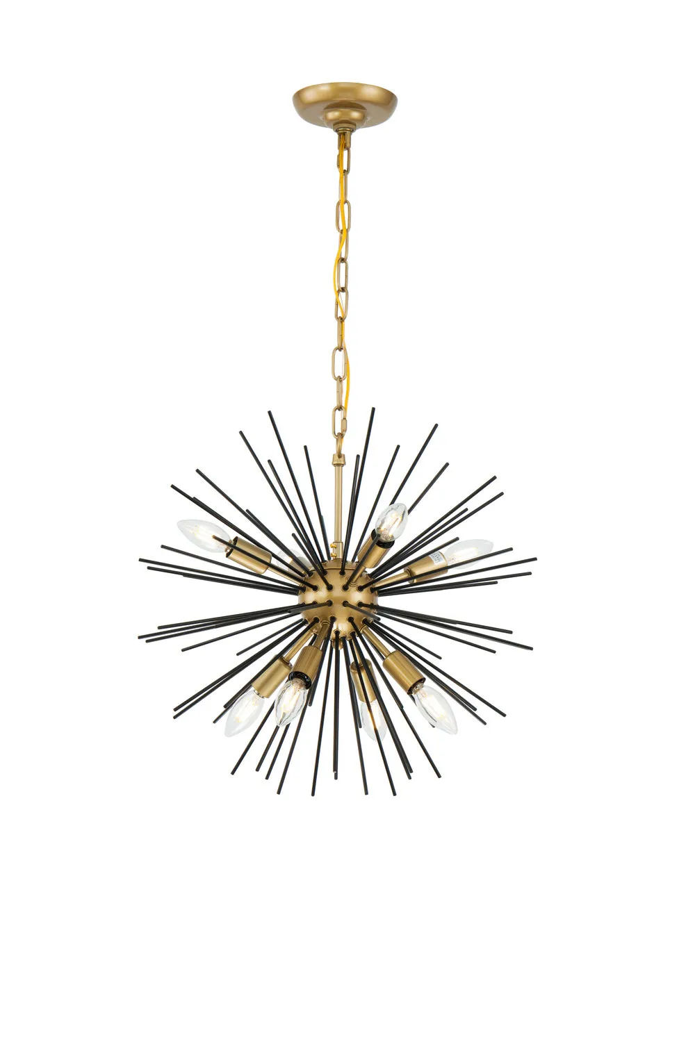 Eight Light Pendant from the Timber Collection in Brass And Black Finish by Elegant Lighting