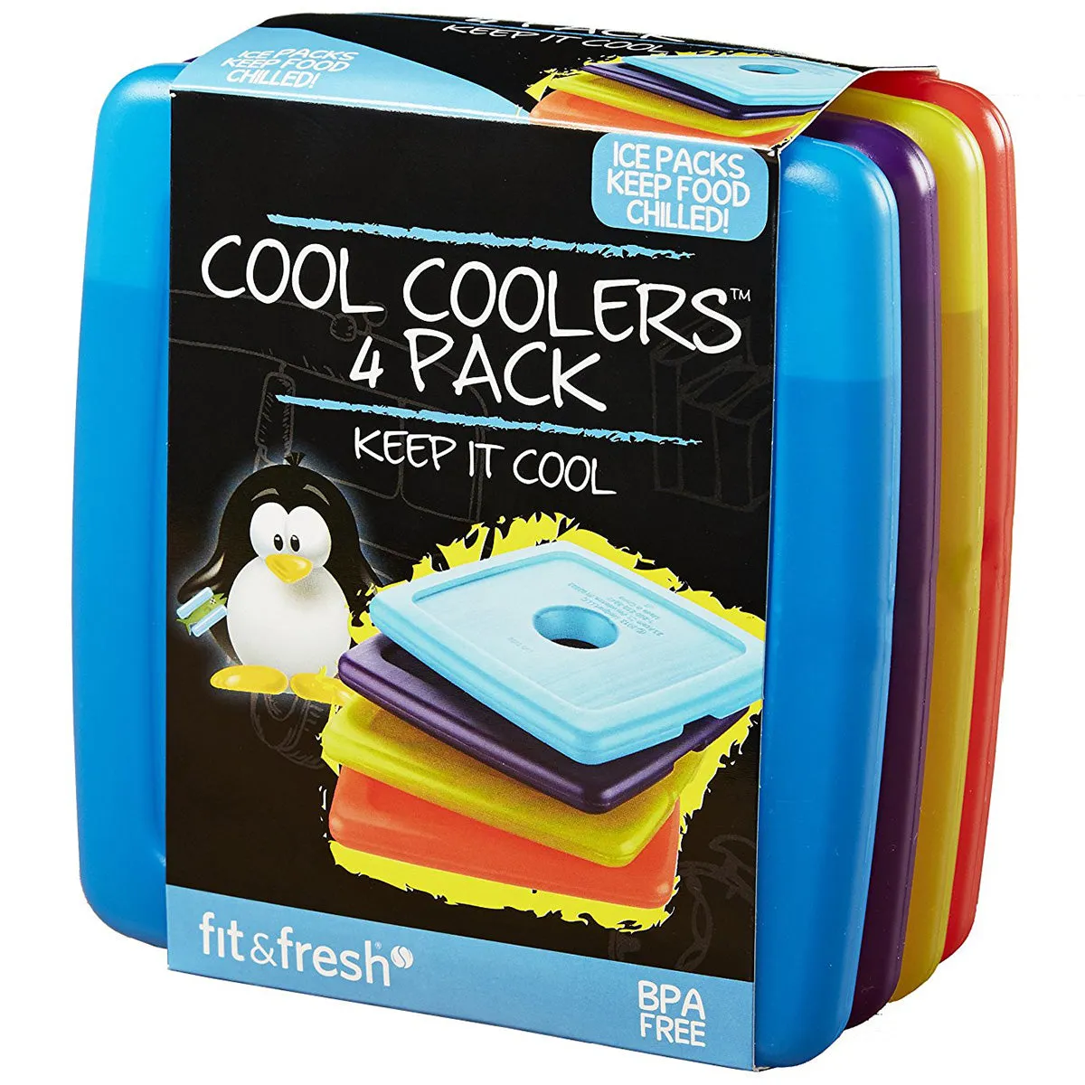 FIT & FRESH - Cool Coolers Slim Reusable Ice Packs for Lunch Boxes - Set of 4