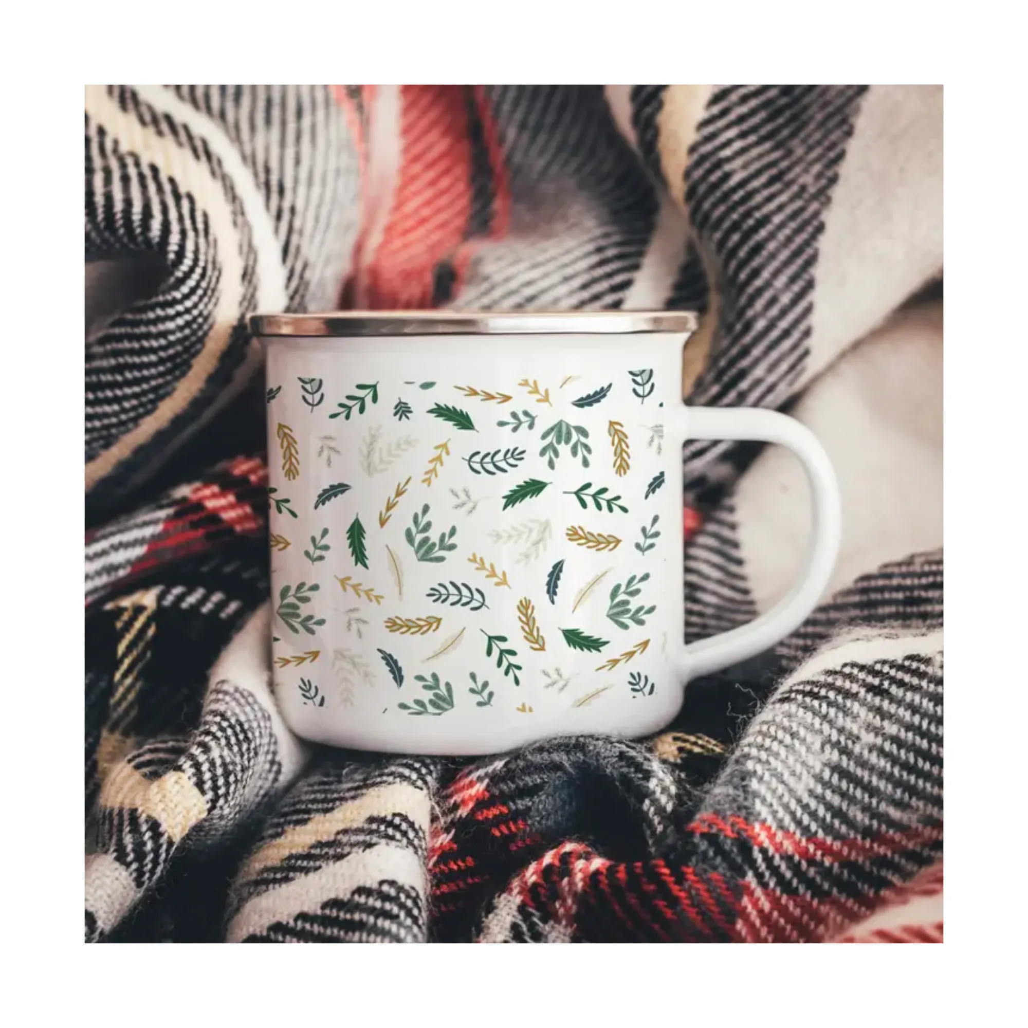 Folky Leaves Enamel Mug