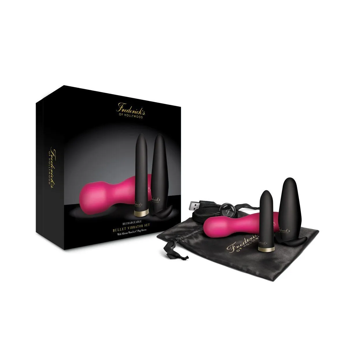 Fredericks Of Hollywood Bullet Vibrator Set with Silicone Wand & Plug Sleeves