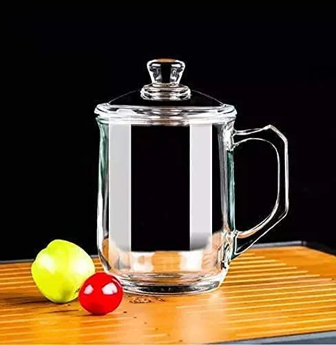 GLASS COFFEE MUGS WITH LID 350ML - PACK OF 4