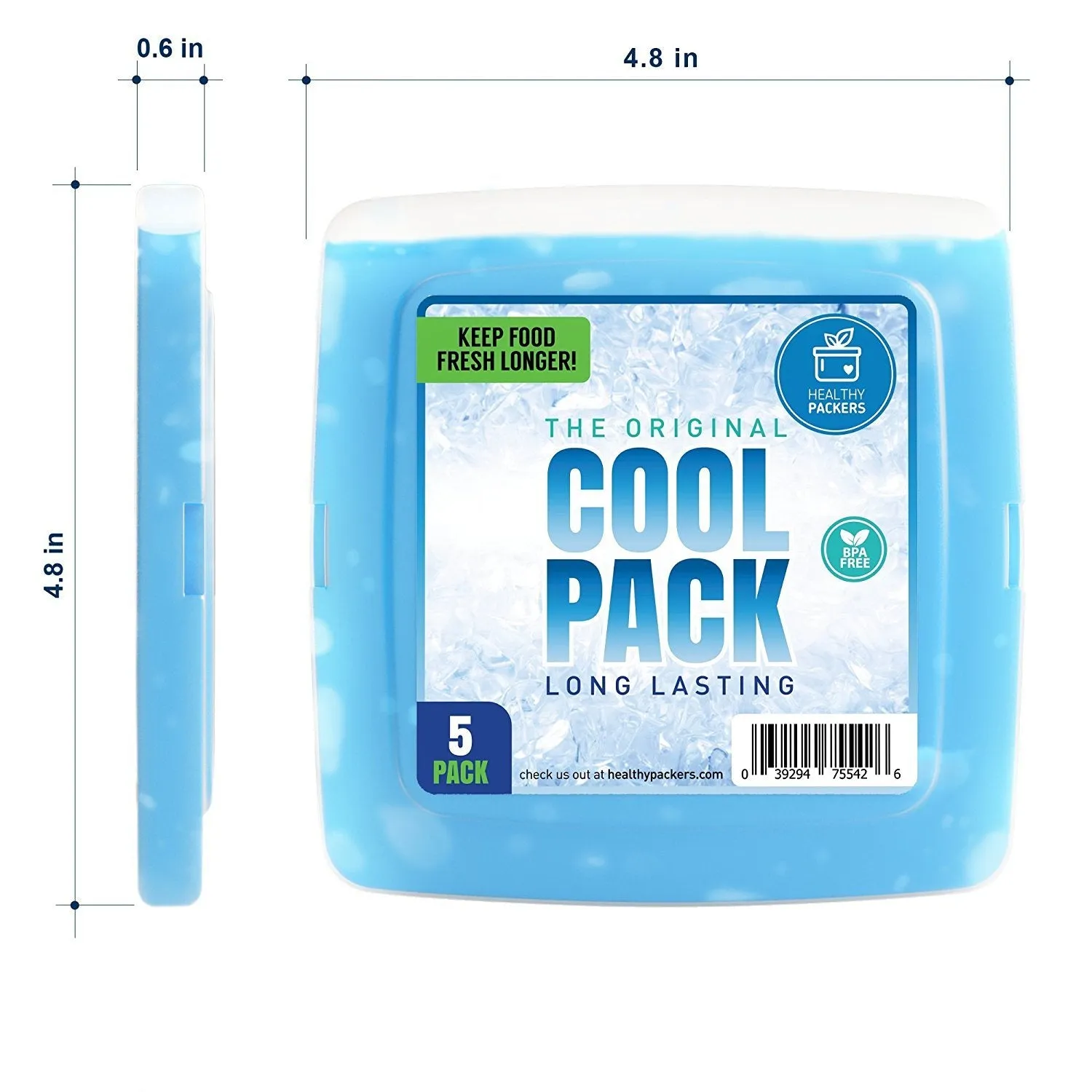 Healthy Packers Blue Gel Slim Long-Lasting Ice Packs for Lunch Box or Cooler Bag (5 pack)