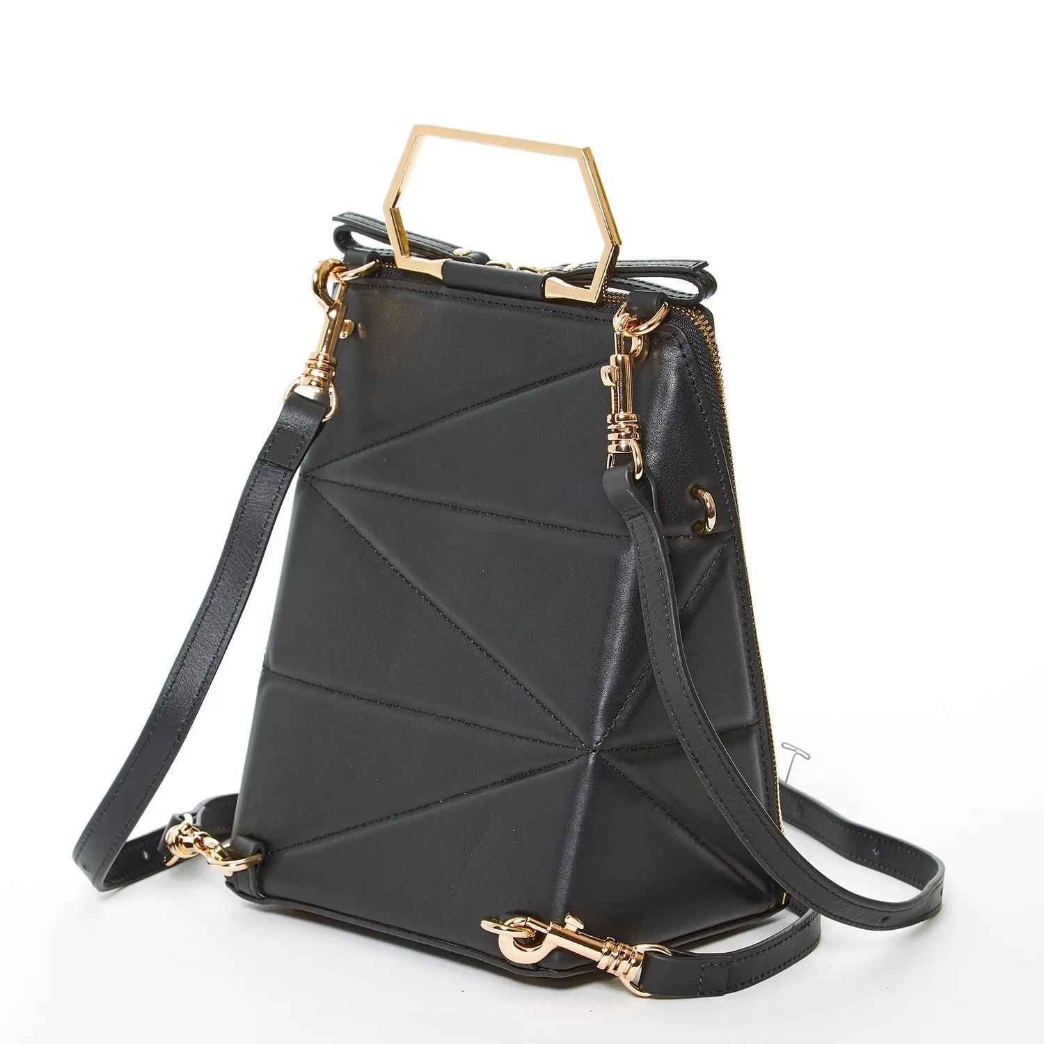 Heidi Black Leather Backpack Purse