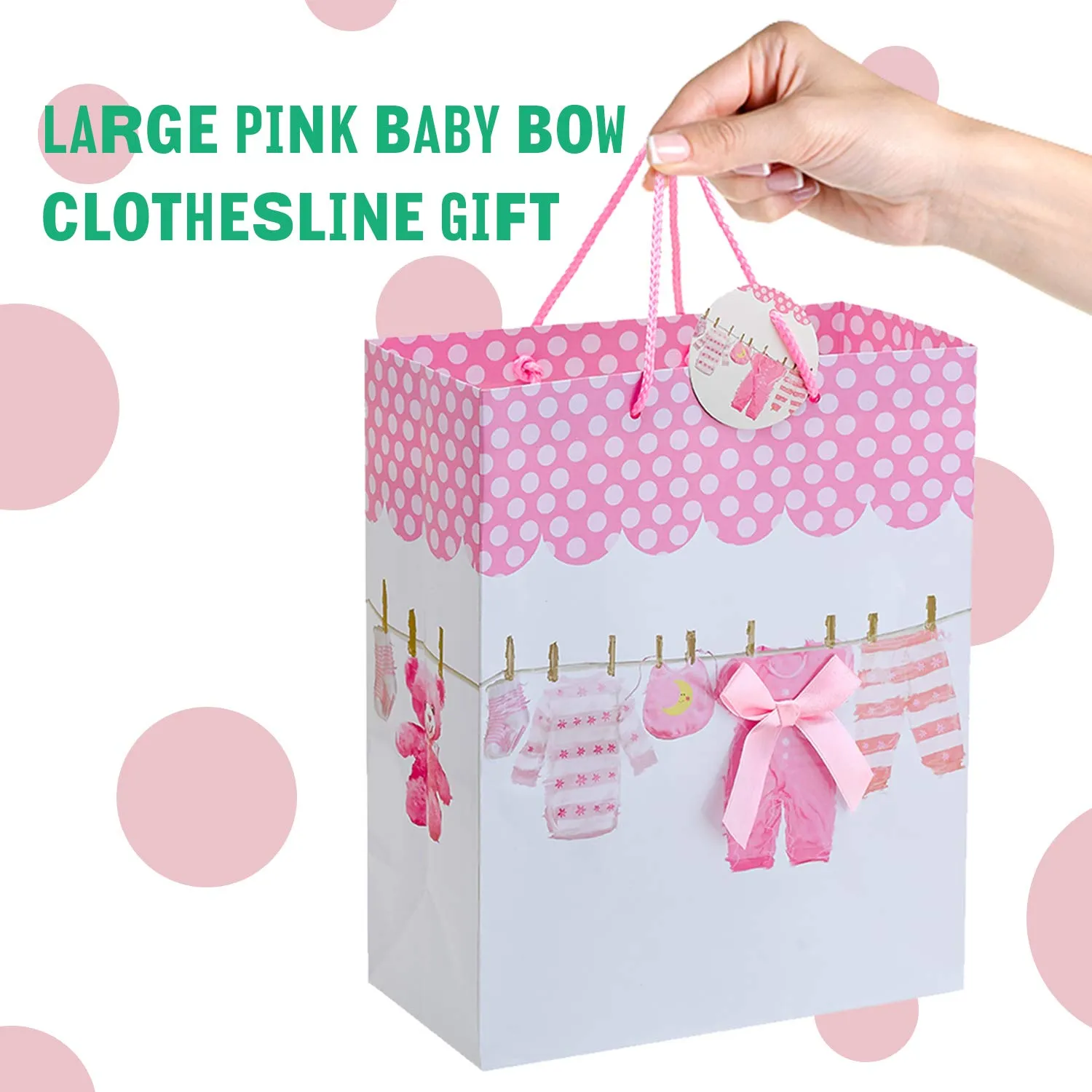 Kicko Large Pink Baby Gift Bags - 3 Pack - 13 Inches, Featuring Onesies, Bibs, Newborn