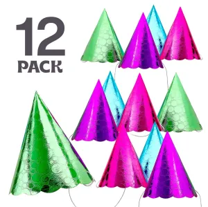 Kicko Shine Party Hats - 12 Pack - 4 Colors - for Kids, Party Favors, Stocking Stuffers