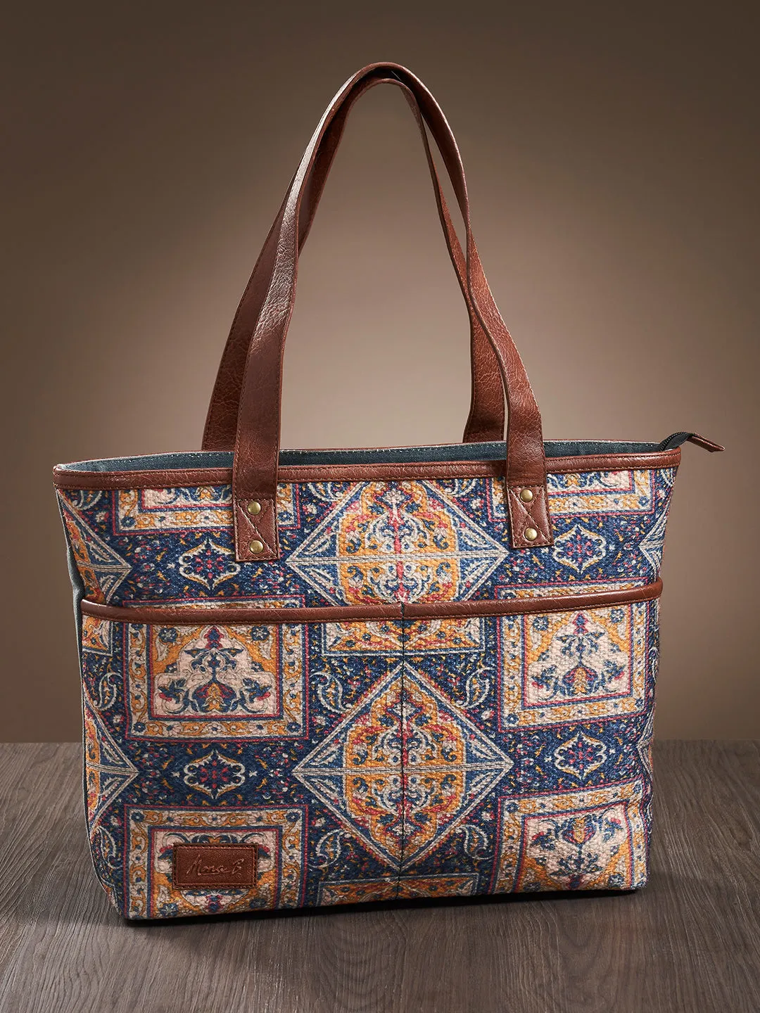 Mona B Large Kilim Inspired Canvas Handbag for Women | Zipper Tote Bag | Crossbody Bag | Stylish Vintage Shoulder Bags for Women: Chocolate