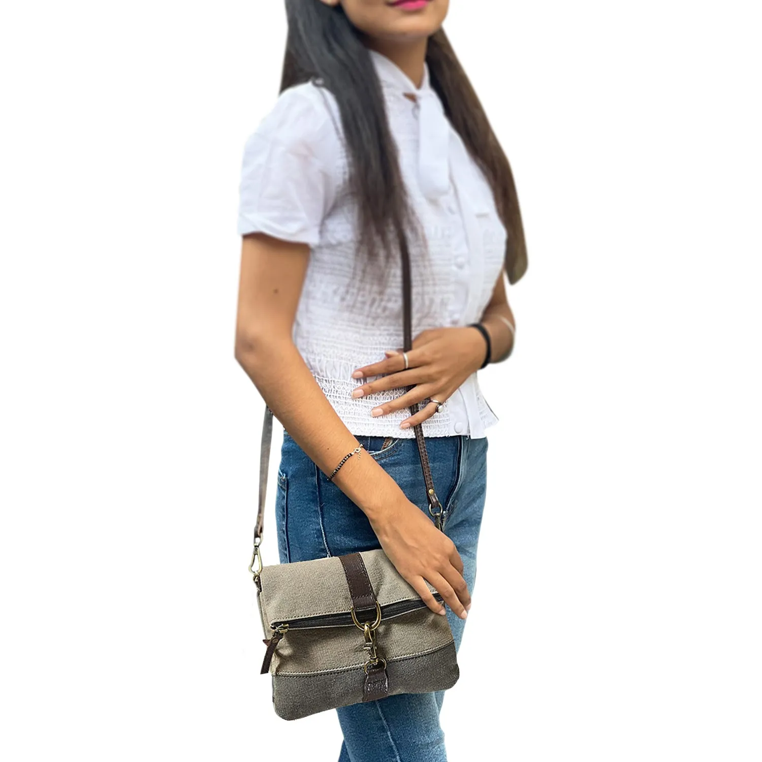 Mona B Small Messenger Crossbody Bag with Stylish Design for Girls and Women: Stone