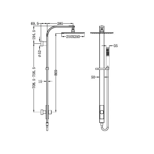 Nero Astra Rain Square Twin Shower Double Hose Chrome