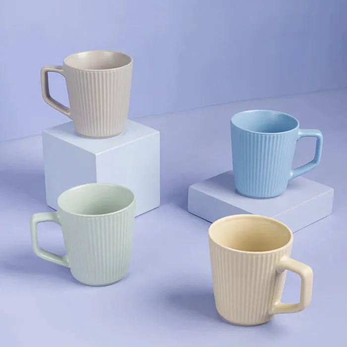 Nordic Vertically Striped Embossed Pattern Porcelain Coffee Mugs