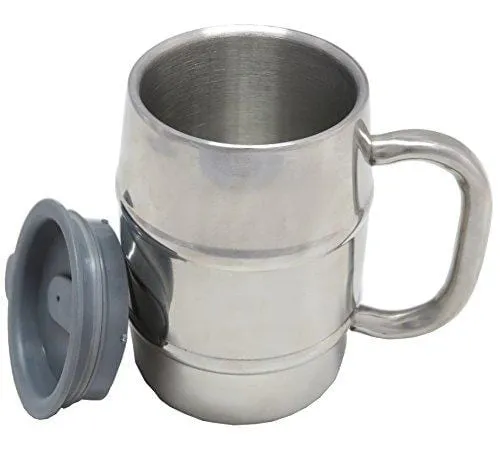 Nuvantee Beer Mug - Premium Stainless Steel Mug/Coffee Cup with Bonus Lid, Silver