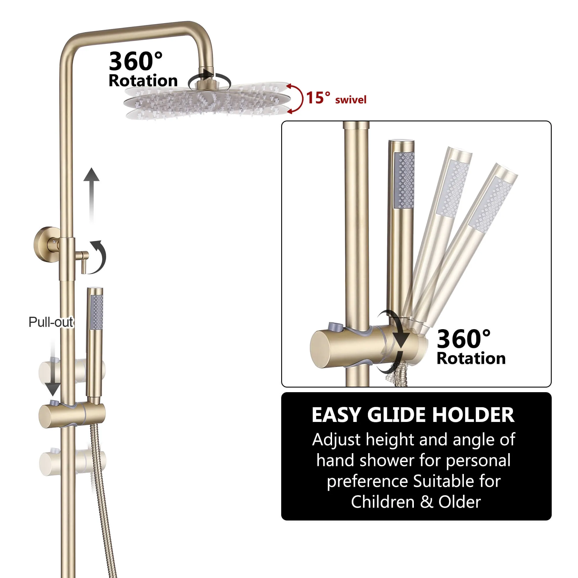 Outdoor Shower Kit with Stainless Steel 10 Inch High Pressure Shower Head and Handheld Spray JK0147