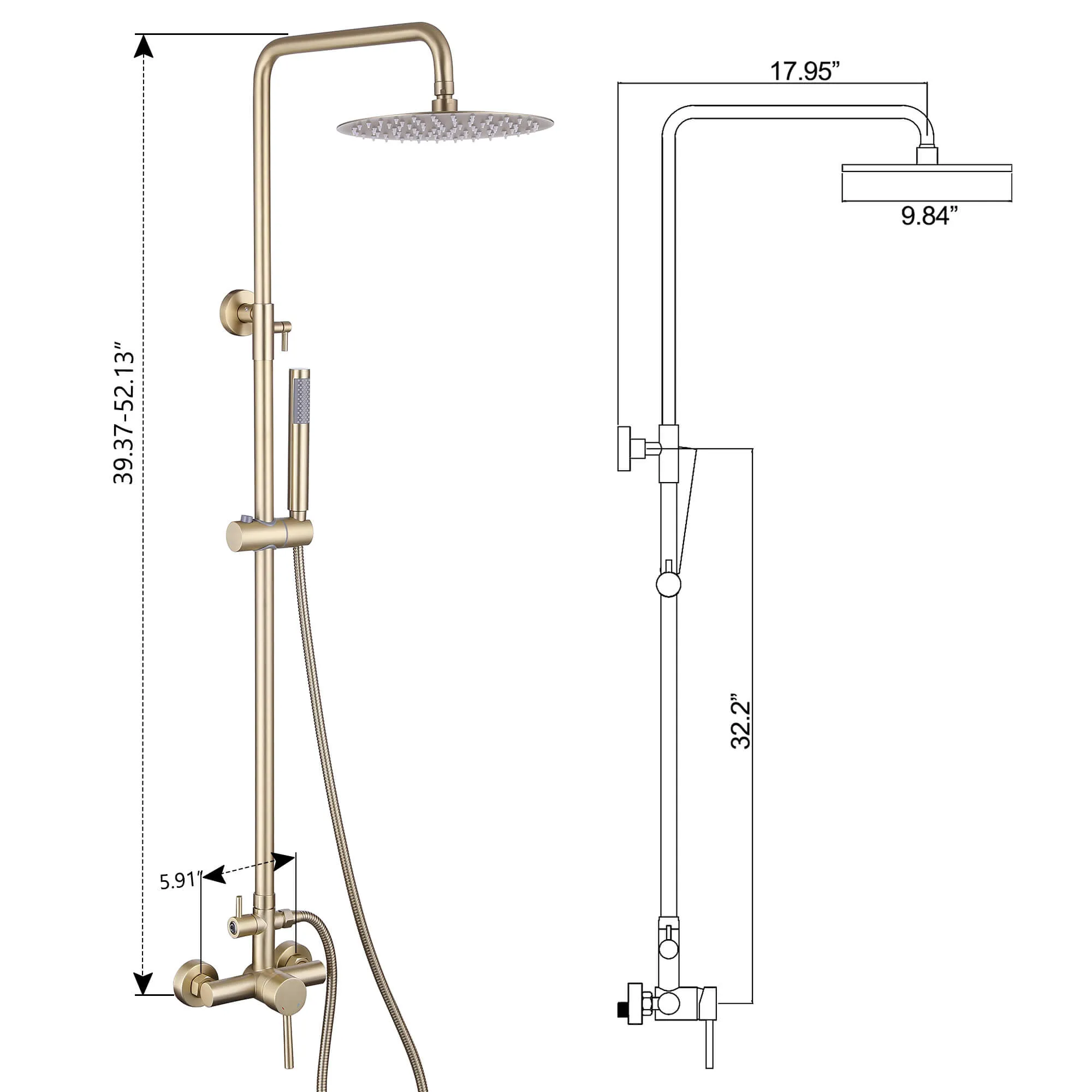 Outdoor Shower Kit with Stainless Steel 10 Inch High Pressure Shower Head and Handheld Spray JK0147