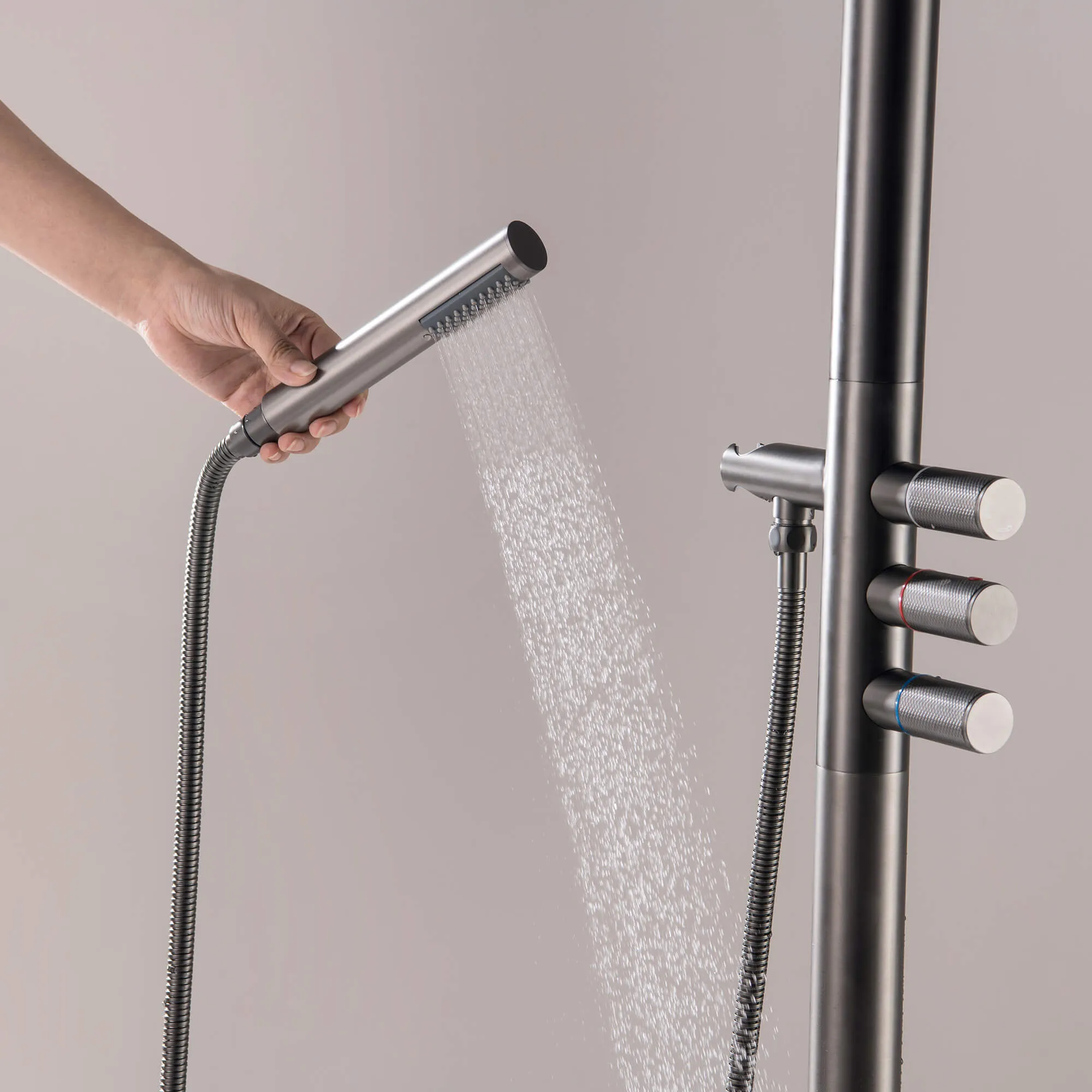 Outdoor Shower with 12" Shower Head and Hand Shower Gun Gray JK0182