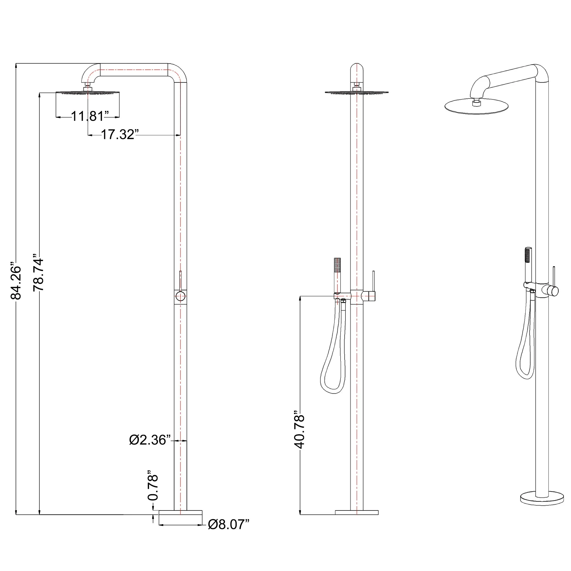 Outdoor Shower with Rain Shower and Handheld Shower Head for Outside/Poolside/Patio Drench Shower JK0158