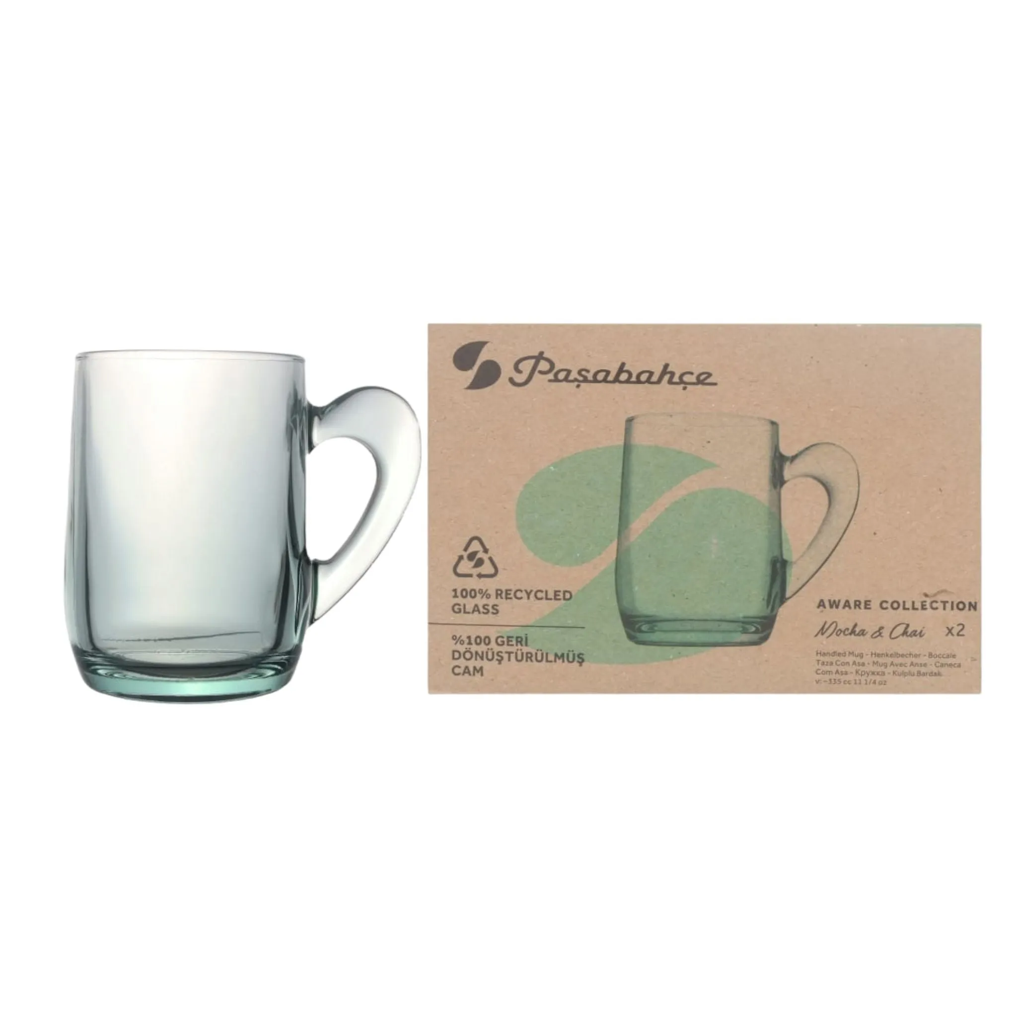 Pasabahce Glass Coffee Glass Mug 335ml Recycle 2pc 24208