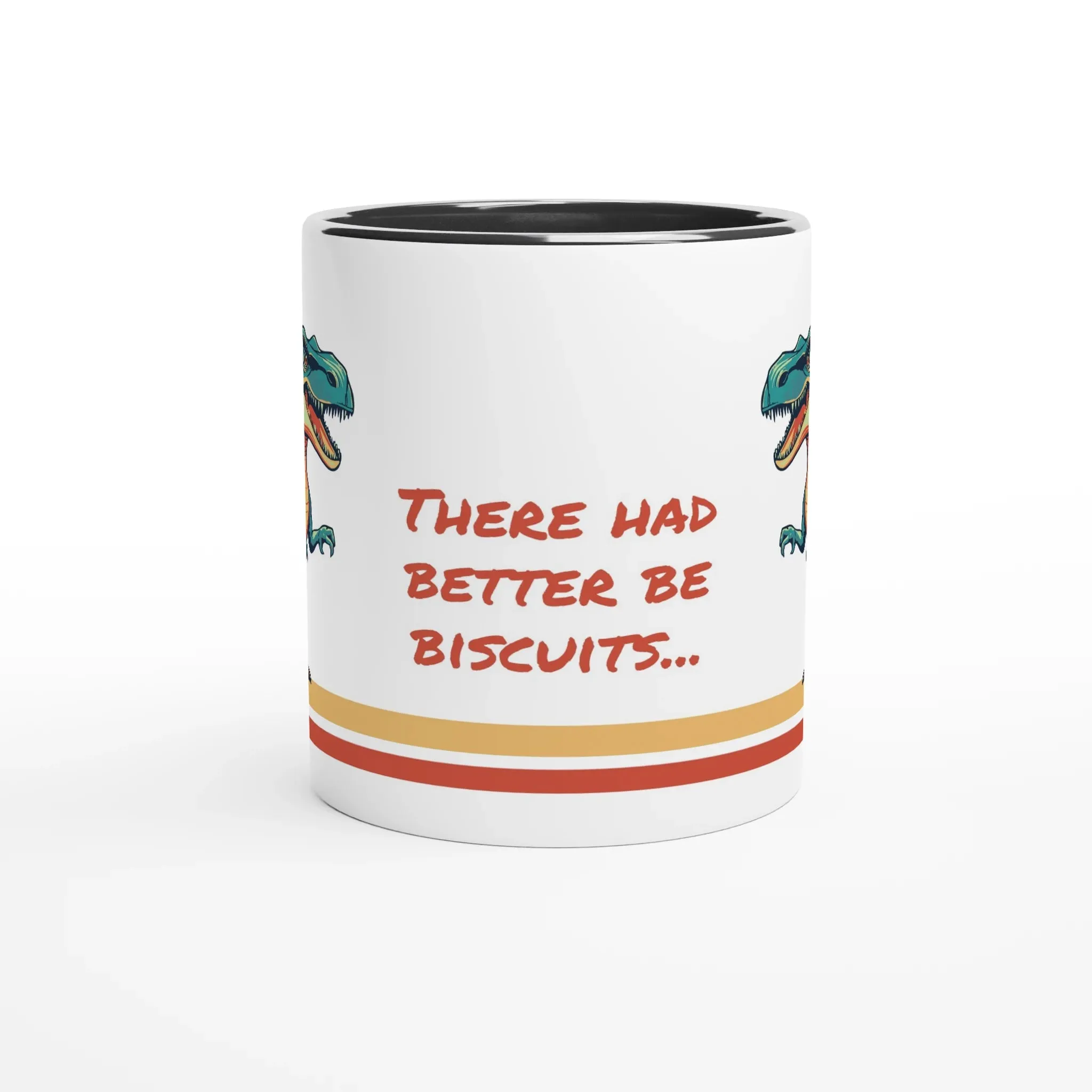 Personalisable White 11oz Ceramic Mug with Colour Inside - T-Rex Biscuits