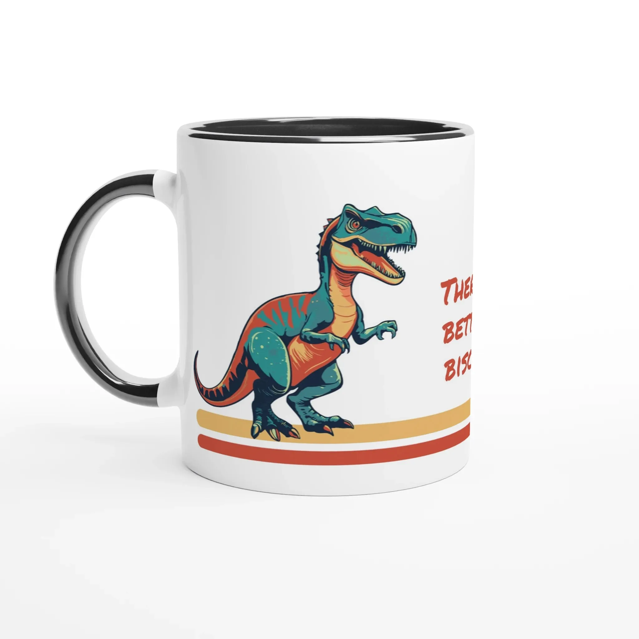 Personalisable White 11oz Ceramic Mug with Colour Inside - T-Rex Biscuits