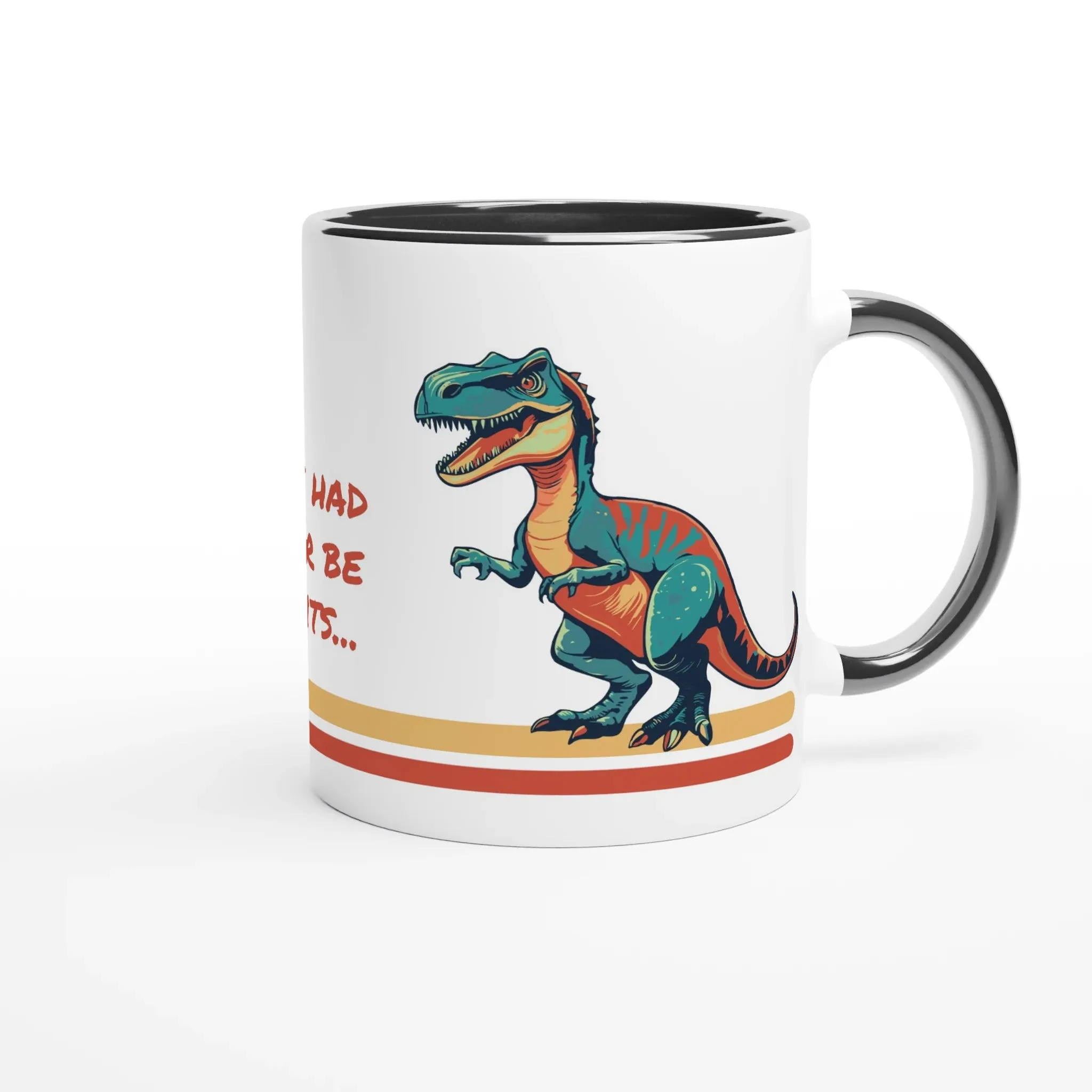 Personalisable White 11oz Ceramic Mug with Colour Inside - T-Rex Biscuits