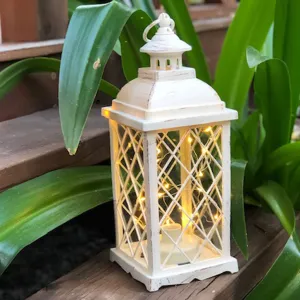 SALE - Large Antique White Lantern with warm white fairy lights (13 x 35cm)