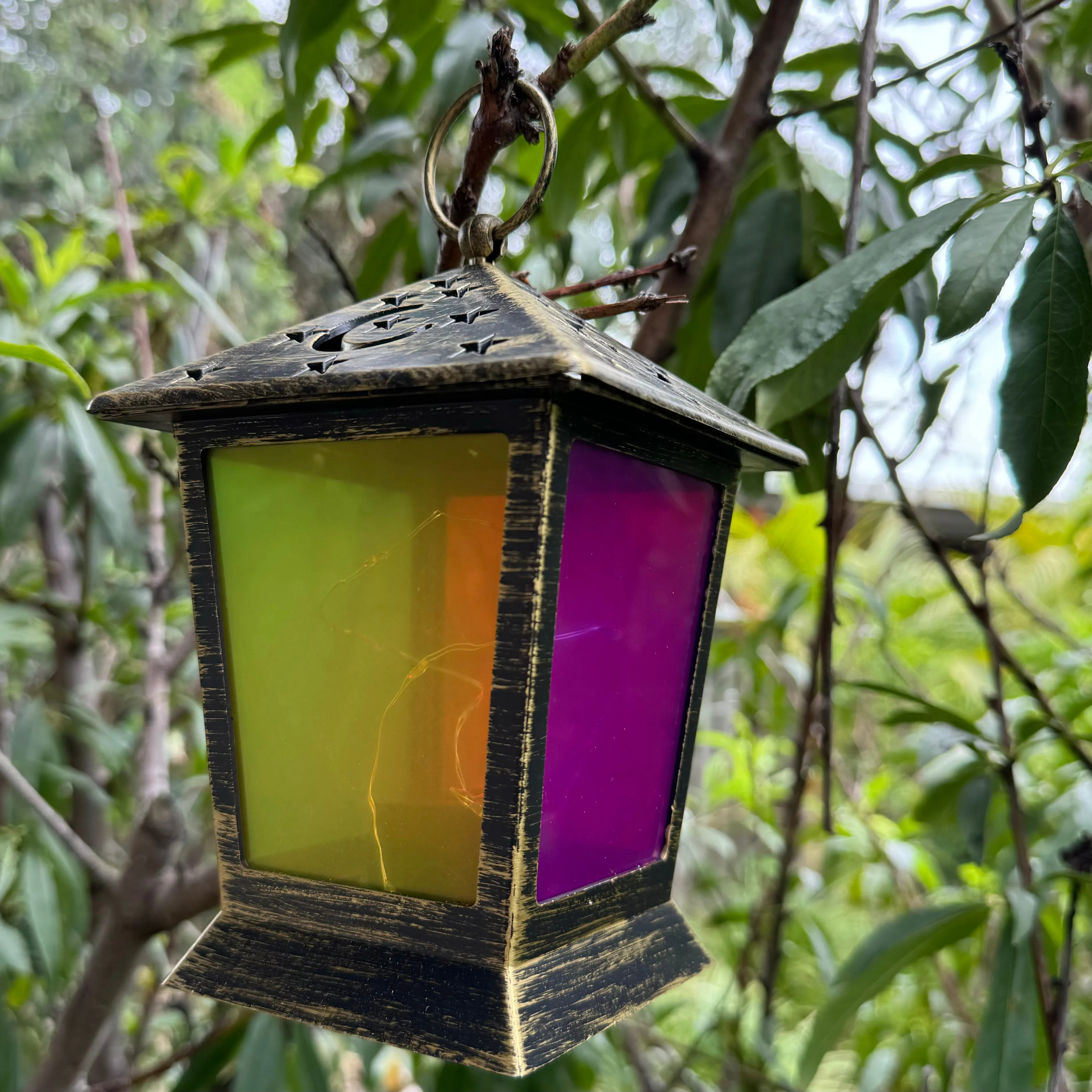 SALE - Moroccan Star and Moon LED lantern with fairy lights (batteries incl)