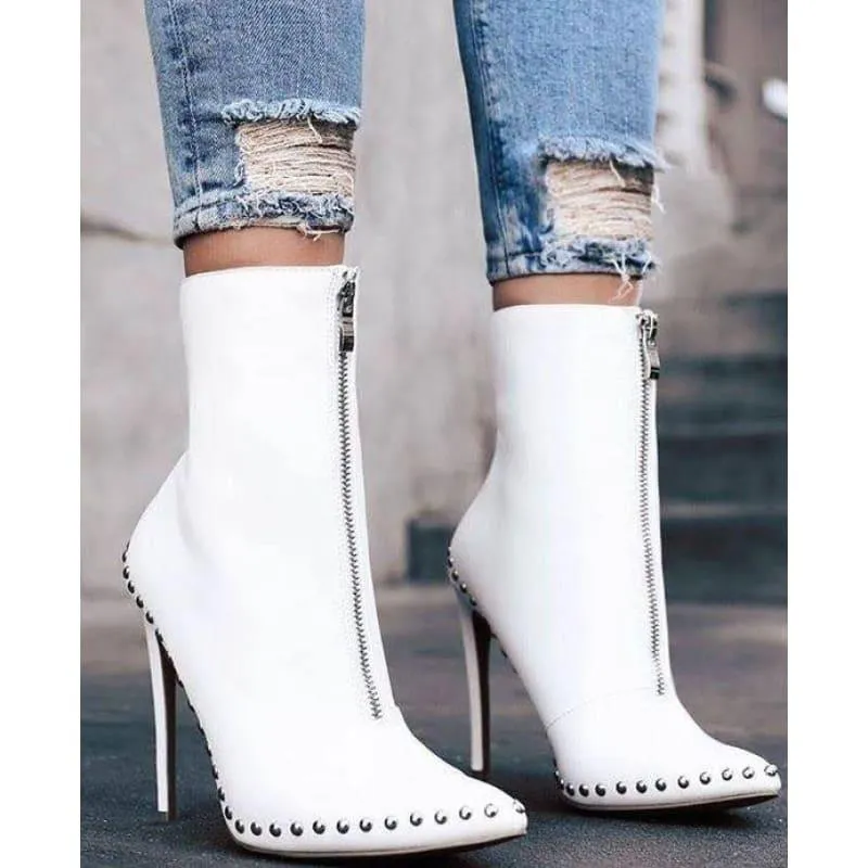 Short Ankle With Crystal Details High Heel Boots