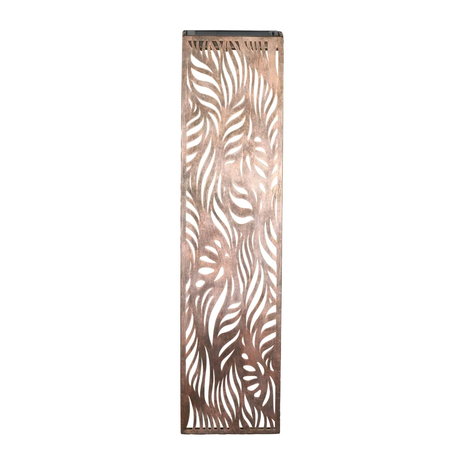 Solar Bronze Metal Filigree Wall Panel Art with Leaf Pattern, 8 x 33 Inches