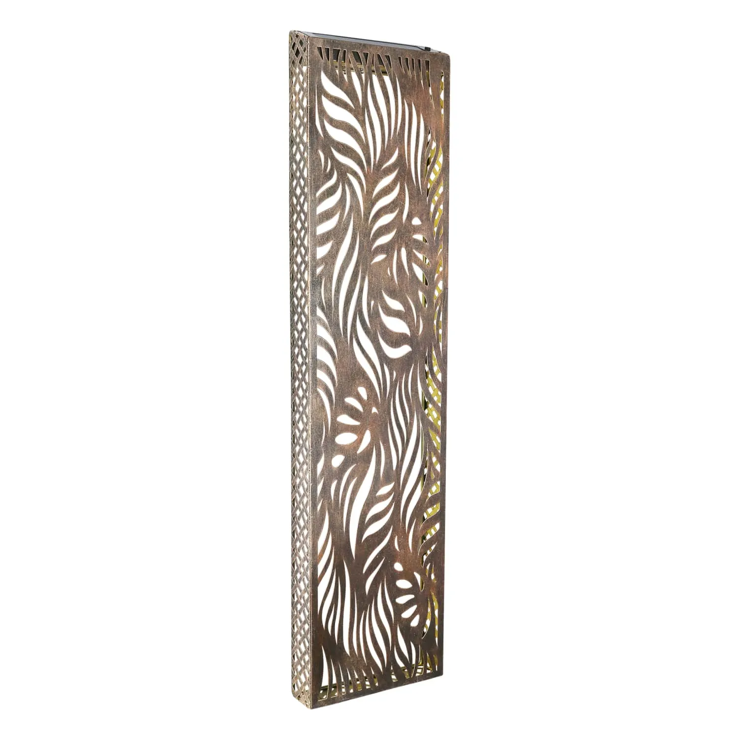 Solar Bronze Metal Filigree Wall Panel Art with Leaf Pattern, 8 x 33 Inches