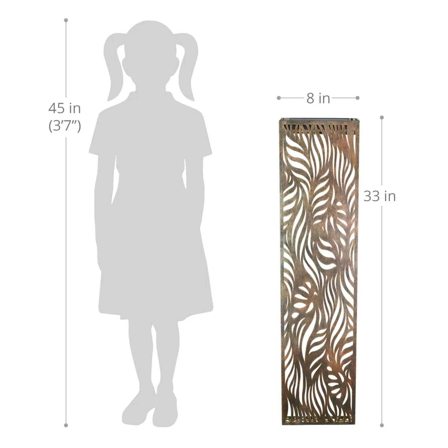 Solar Bronze Metal Filigree Wall Panel Art with Leaf Pattern, 8 x 33 Inches