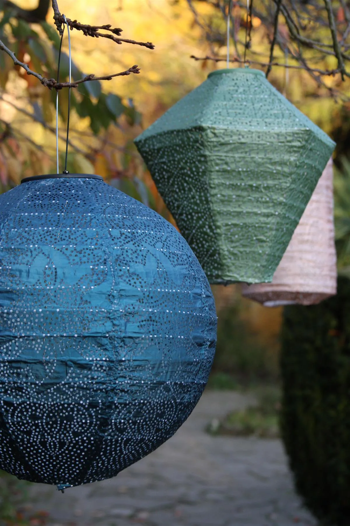 Solar Lantern - LED Outdoor Hanging & Table Light - Sold Individually - Indigo Blue Globe