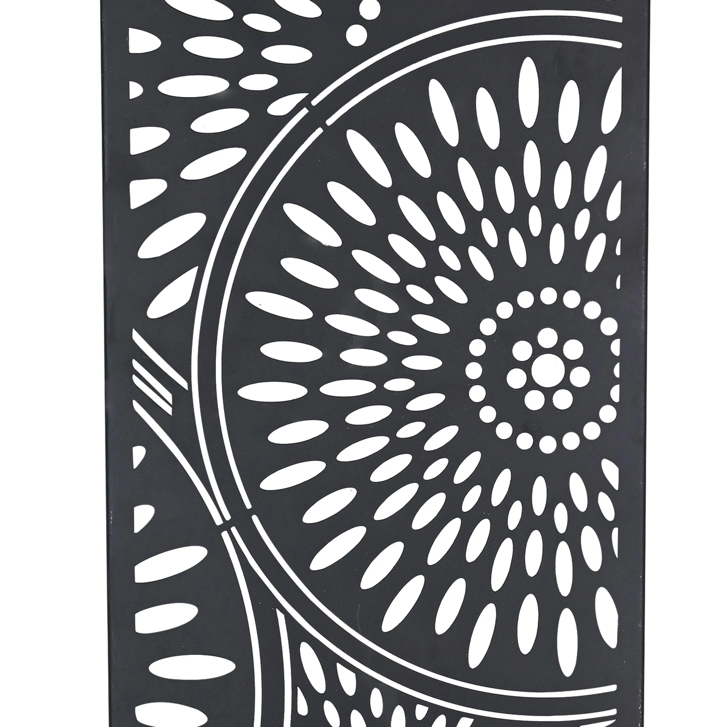 Solar Matte Black Metal Filigree Wall Art with Circle Pattern, 8 x 33 Inches