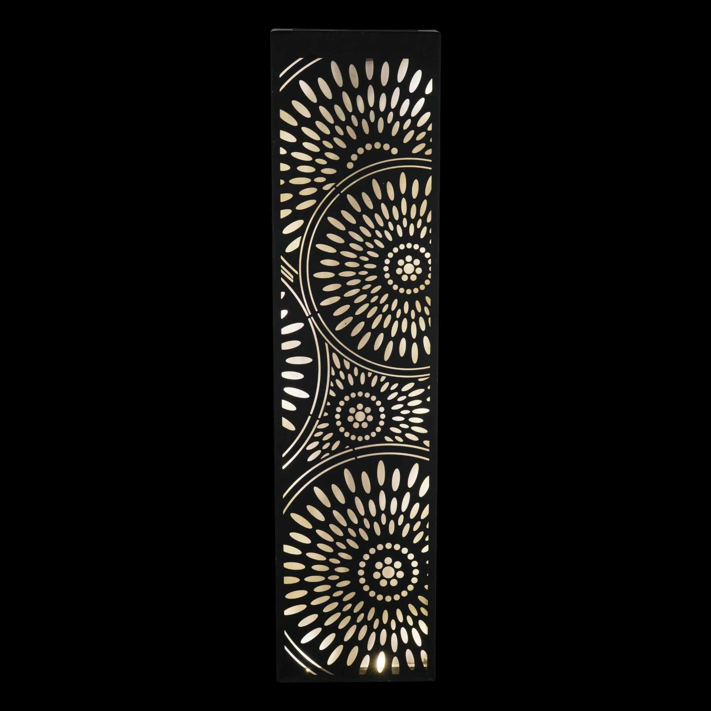 Solar Matte Black Metal Filigree Wall Art with Circle Pattern, 8 x 33 Inches