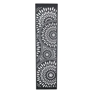 Solar Matte Black Metal Filigree Wall Art with Circle Pattern, 8 x 33 Inches