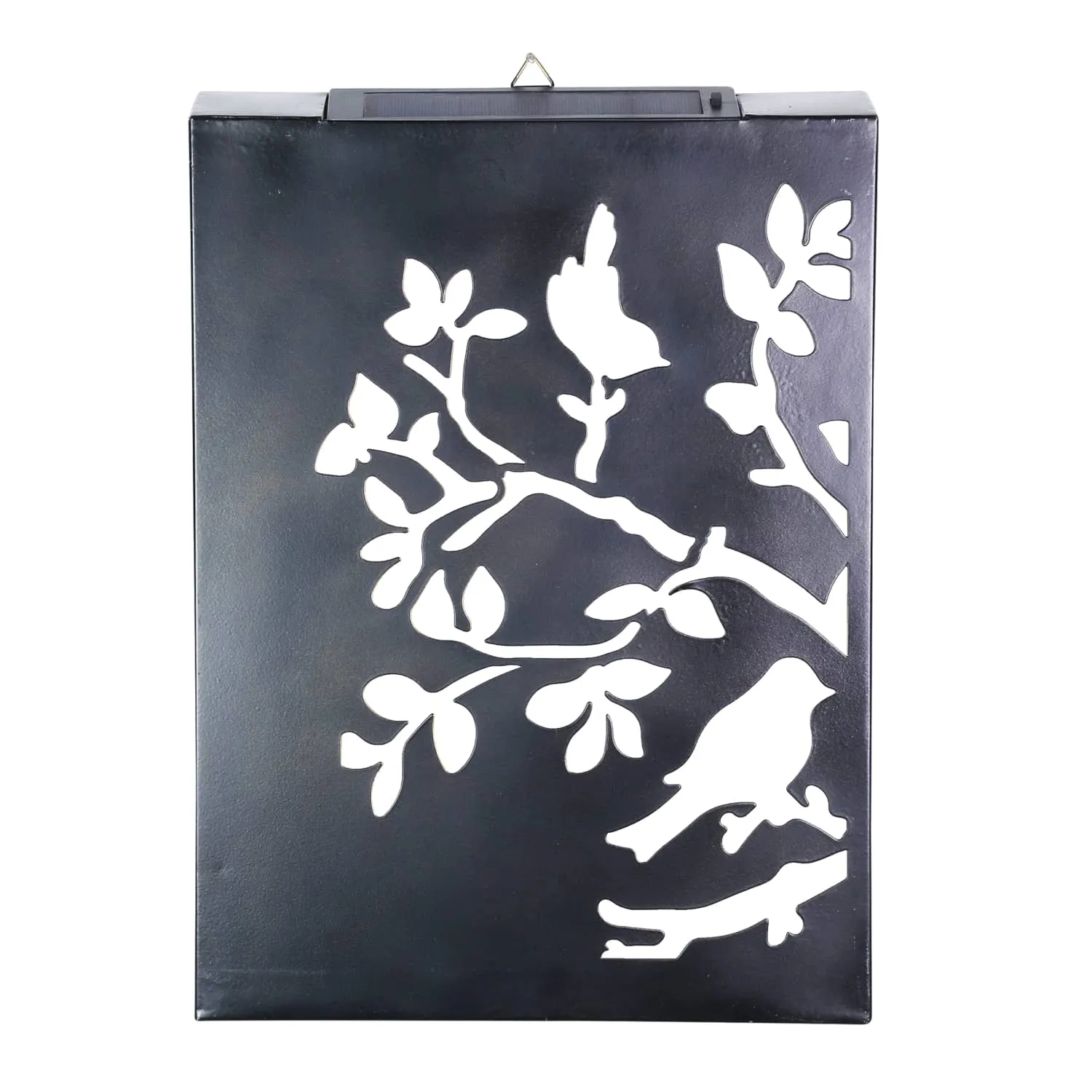 Solar Matte Black Stamped Metal Tree Branch with Birds Wall Art, 12 x 17 Inches