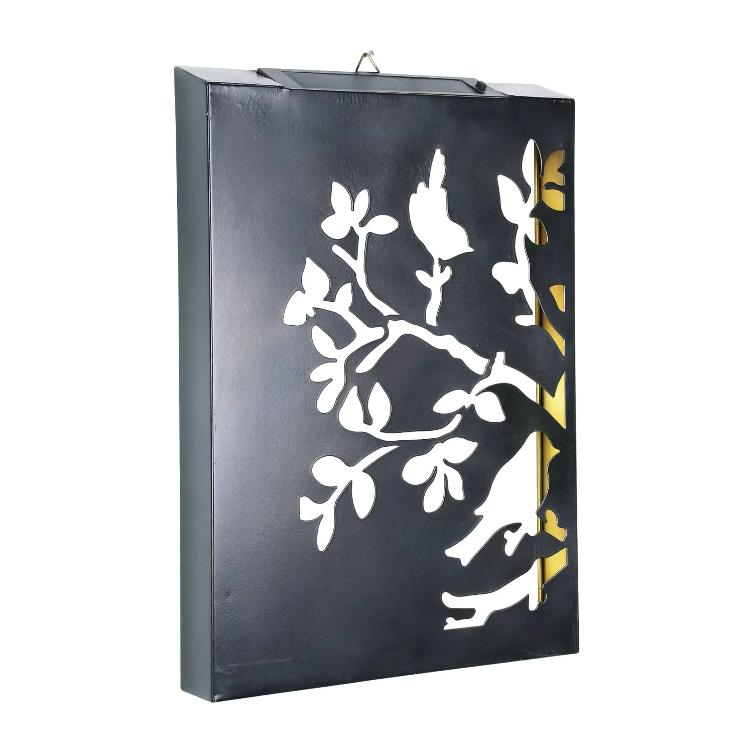 Solar Matte Black Stamped Metal Tree Branch with Birds Wall Art, 12 x 17 Inches