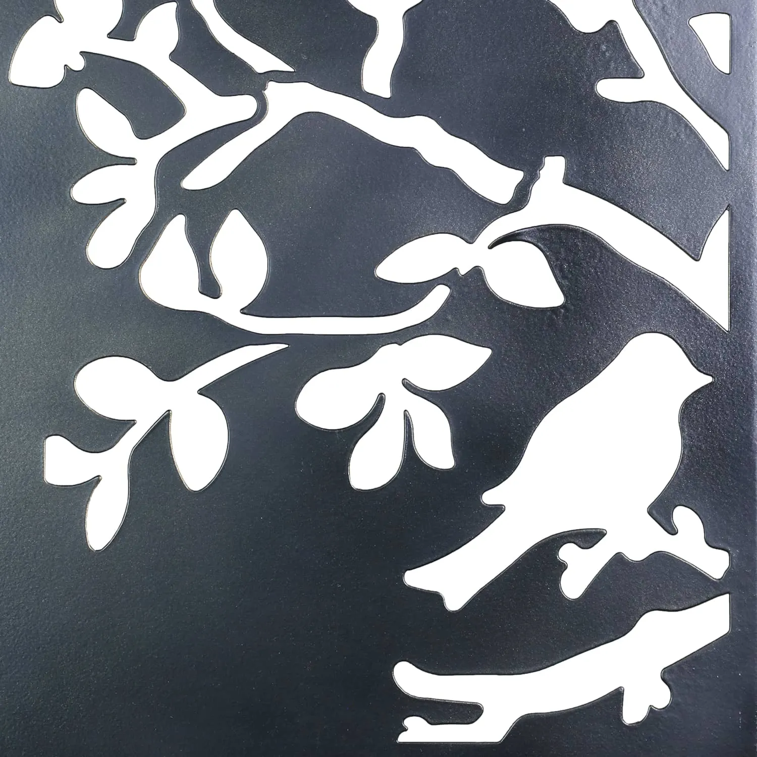 Solar Matte Black Stamped Metal Tree Branch with Birds Wall Art, 12 x 17 Inches