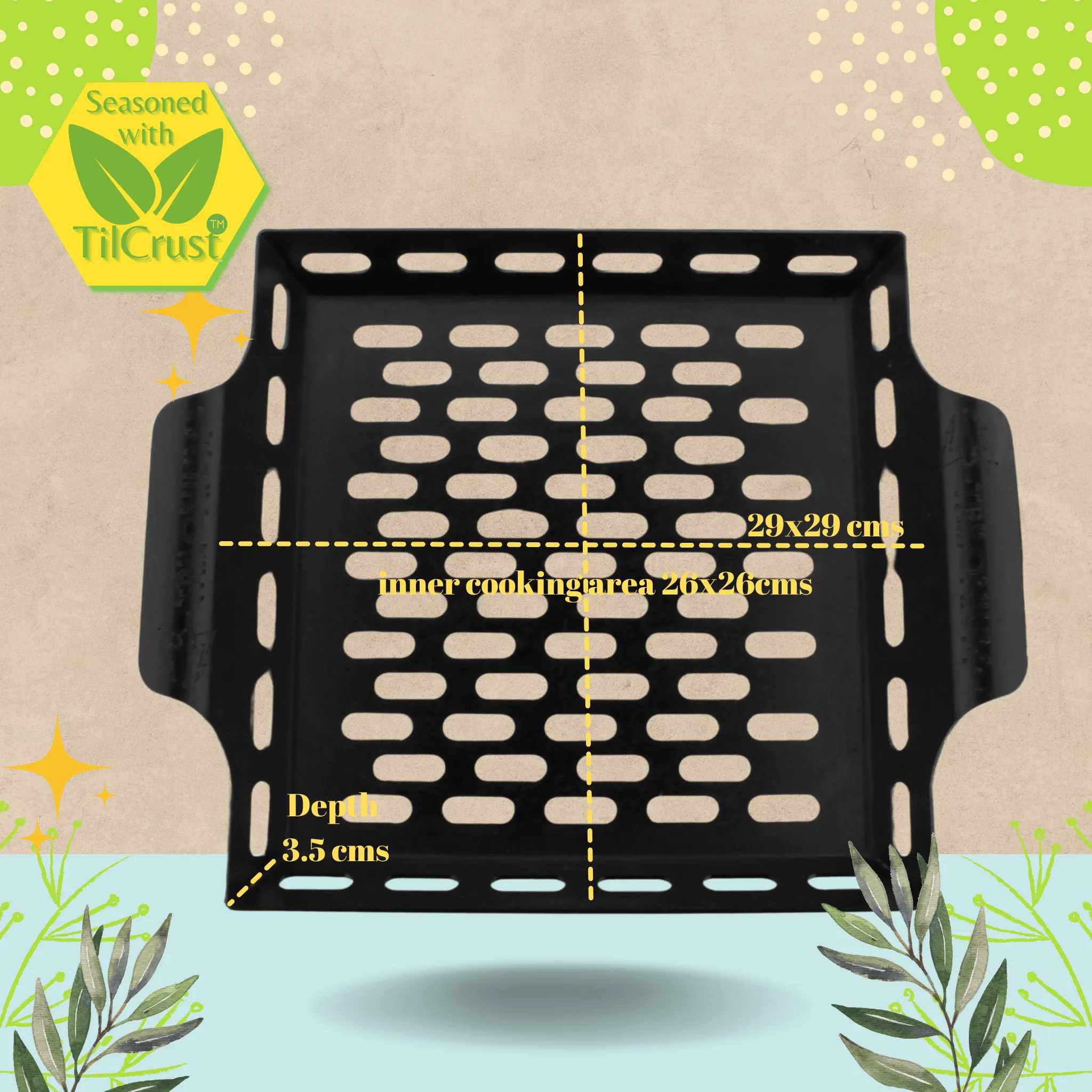 Trilonium Triple Seasoned Iron BBQ Grilling Basket 29cms