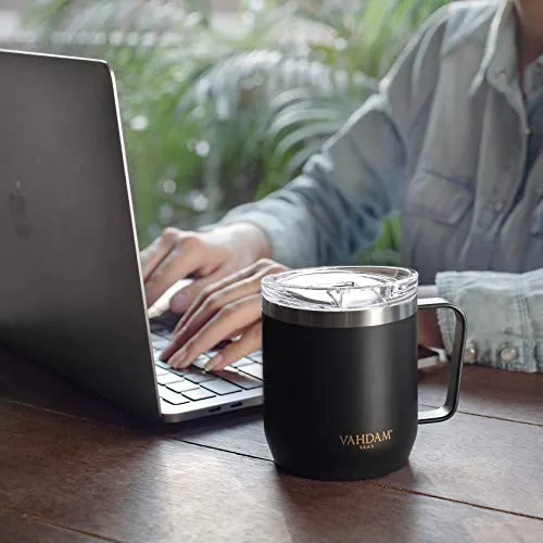 VAHDAM Drift Black Hot Coffee Mug with Lid 300 ml | FDA Approved 18/8 Stainless Steel Tea Mug | ECO-Friendly & Sustainable Mug to Carry Hot & Cold Beverage | Travel Mug for Tea Coffee