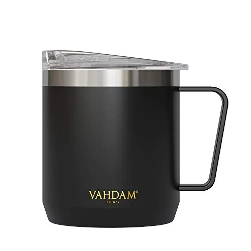 VAHDAM Drift Black Hot Coffee Mug with Lid 300 ml | FDA Approved 18/8 Stainless Steel Tea Mug | ECO-Friendly & Sustainable Mug to Carry Hot & Cold Beverage | Travel Mug for Tea Coffee